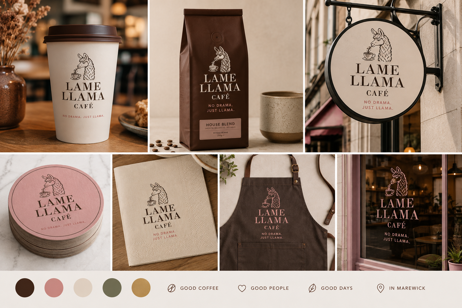 Lame Llama Café coffee packaging mockup